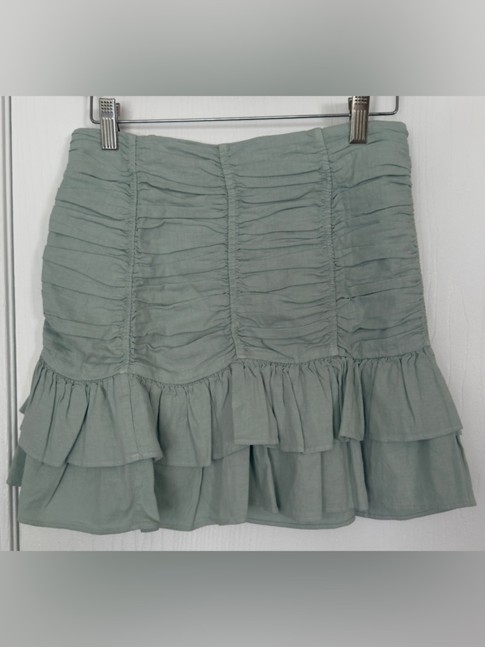 ZARA Mint Sage Green Ruched Ruffle Mini Skirt Cottagecore Fairycore Spring XS